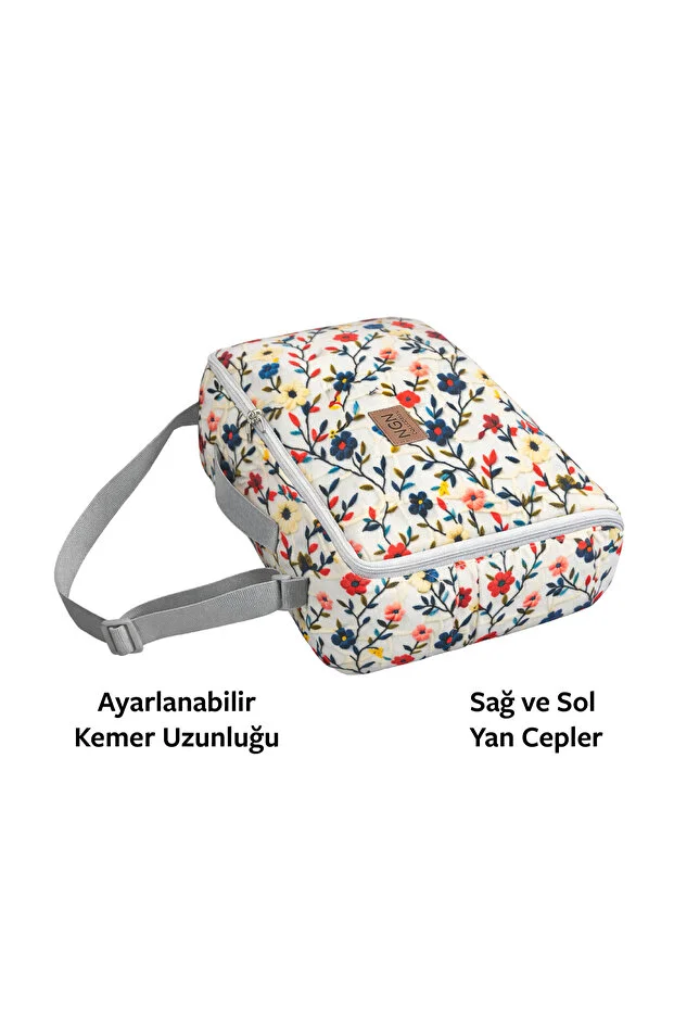 Çantalı Babynest Bebek Çantası Taşınabilir Anne Yanı Yatağı Yaz Serisi Çiçekli Çantalı Baby Nest